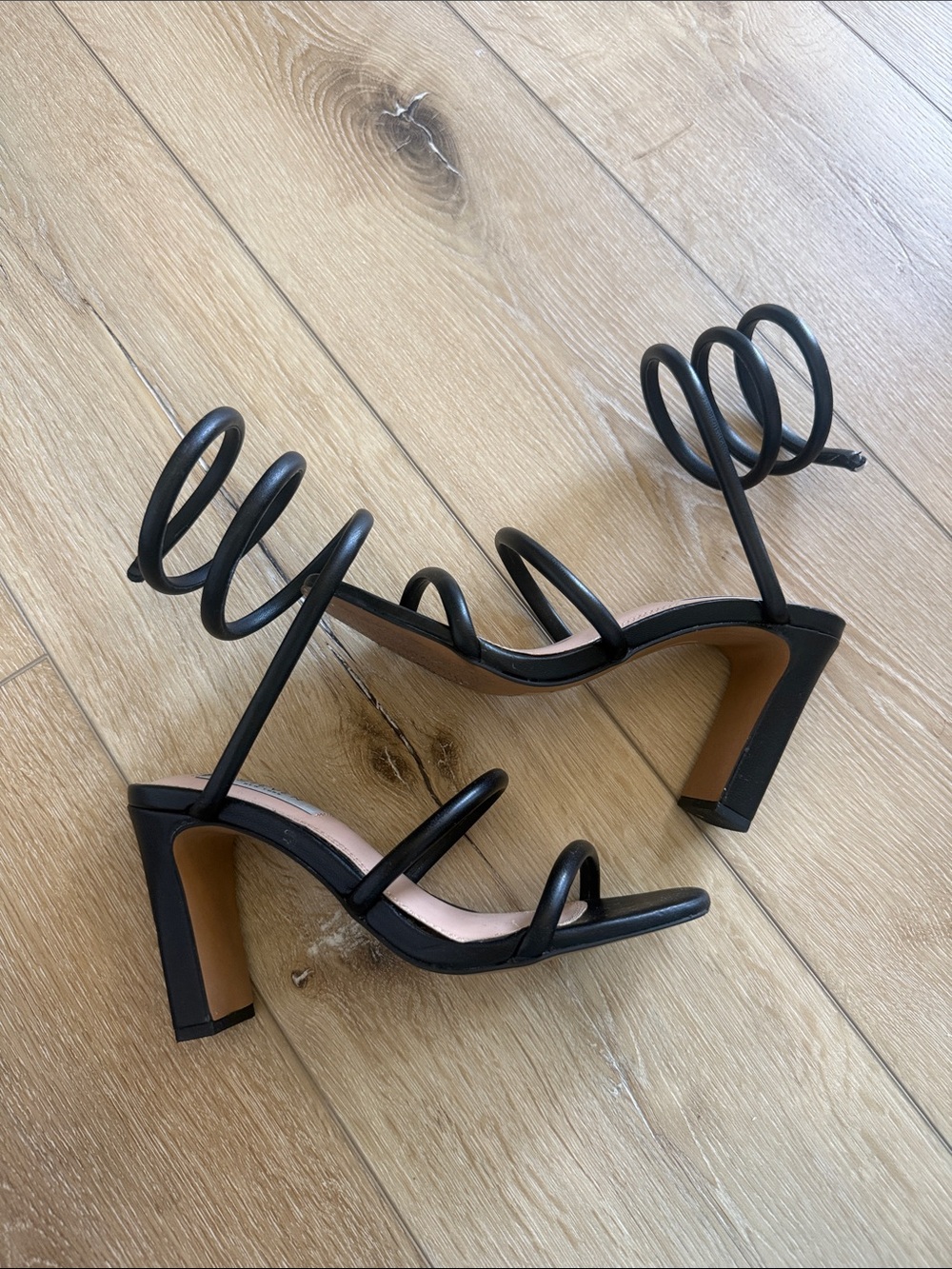 Black Spiral Strap High-Heel Sandals